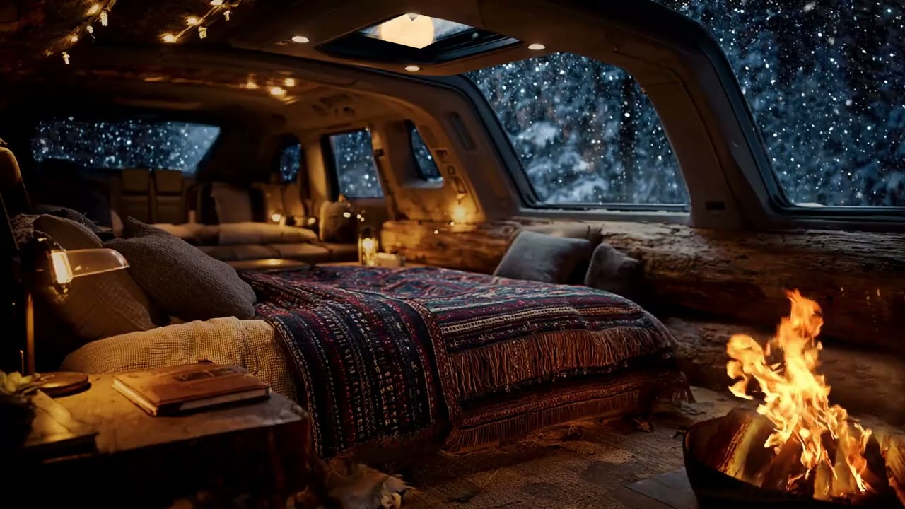 Heavy Snow and Freezing Wind Outside Van | Overnight Winter Sounds for Deep Rest and Sleep