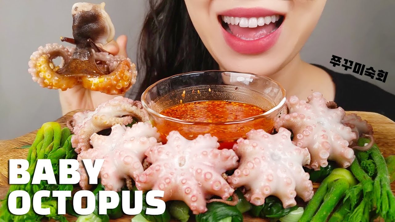 ASMR BABY OCTOPUS 쭈꾸미 숙회 EATING SOUNDS MUKBANGㅣHONGYU ASMR 홍유 먹방