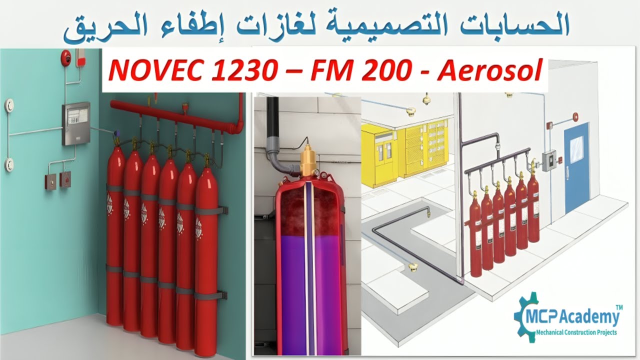 الحسابات التصميمية لغازات الإطفاء NOVEC 1230 – FM 200 – Aerosol
