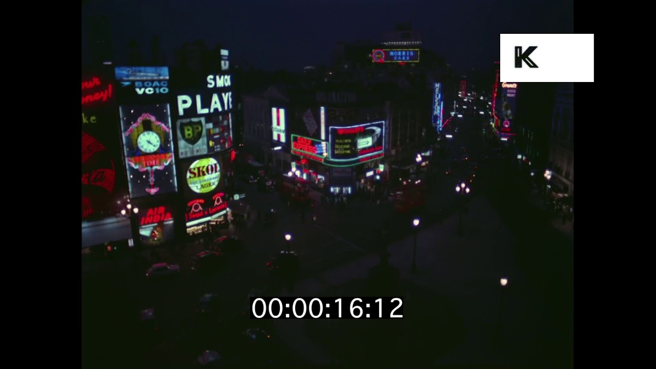 1960s Piccadilly Circus at Night, Neon, London HD from 35mm