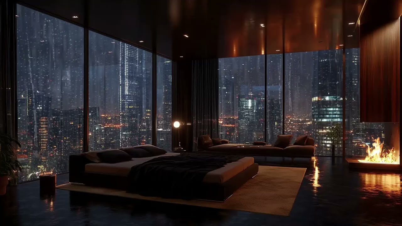 Heavy Rain and Thunder Sounds In The City Apartment | Rain Sounds For Sleeping and Relaxing