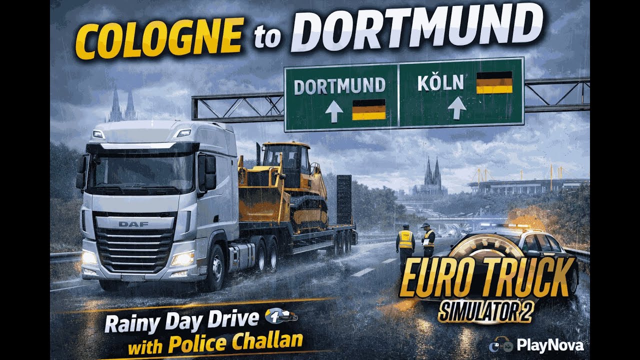Cologne to Dortmund 🚛 | Rainy Drive with Police Challan 😳 | ETS2 | PlayNova