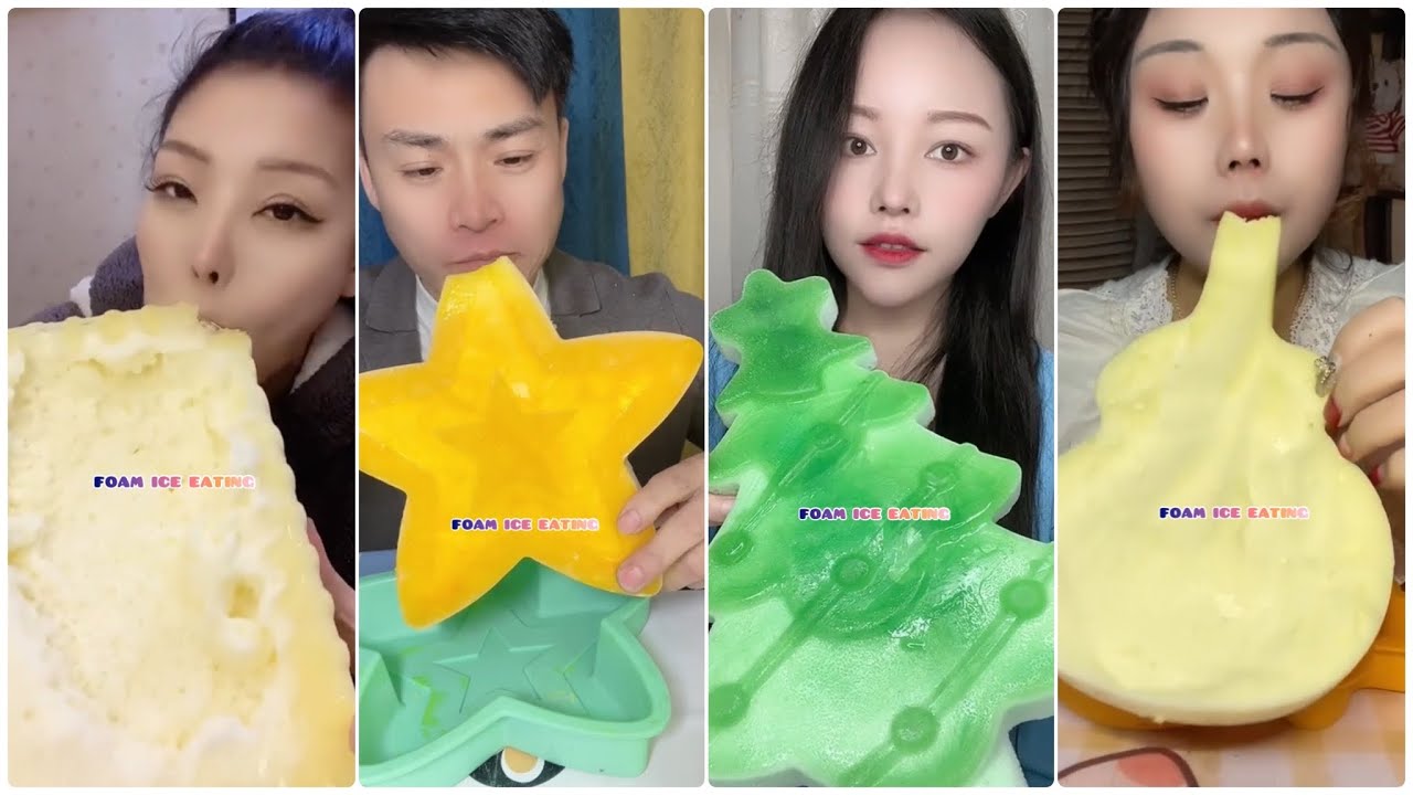 [ASMR] 10- COLORED FOAM ICE EATING 💚 & POWDERY CRUNCHY ICE EATING & ICE QUEEN & MAN & אכילת קרח קצף