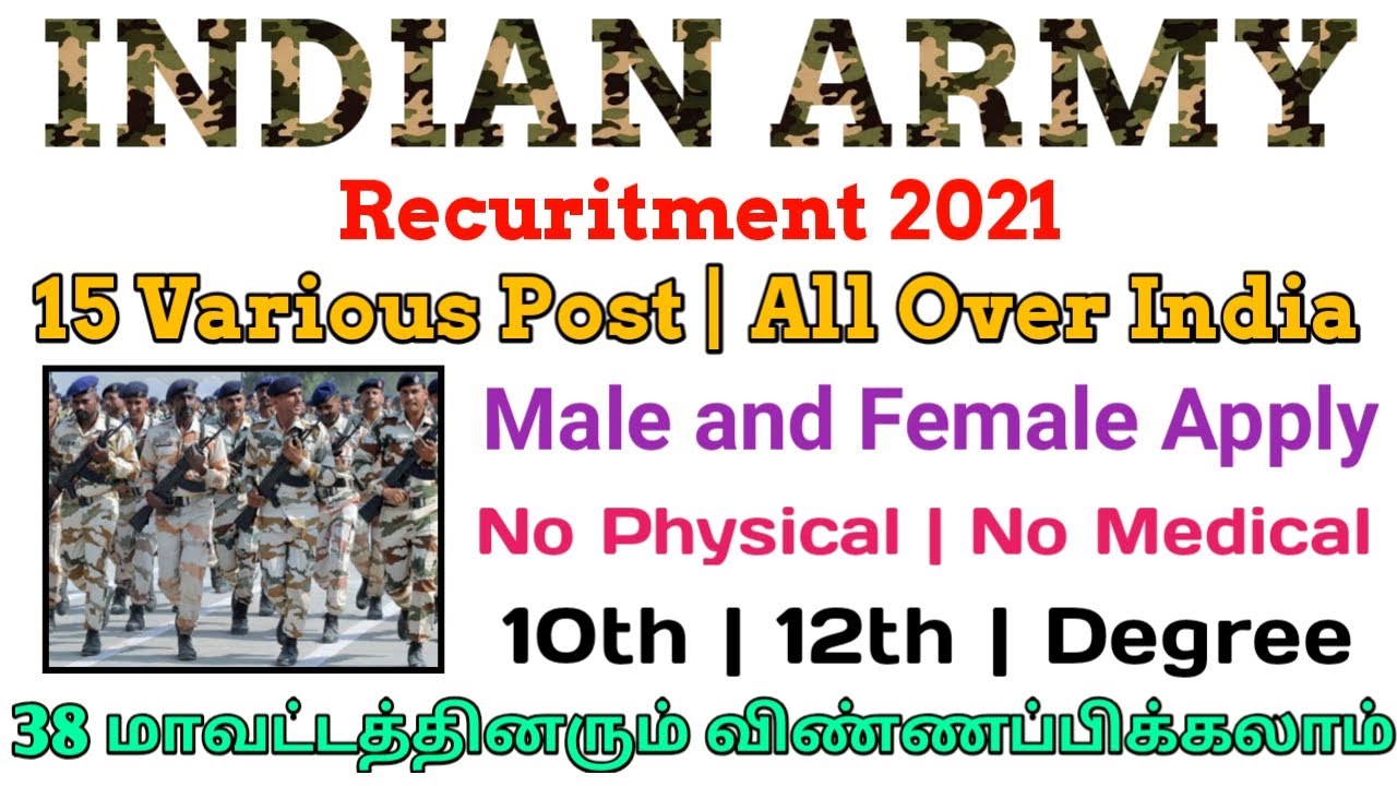 Indian Army Notification 2021 | 15 Various Post | No Phy No Medical | Male and Female Apply