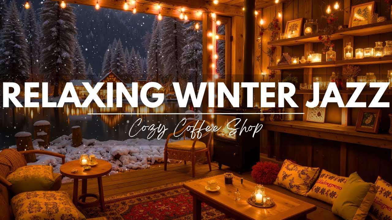 Relaxing Winter Jazz Music ⛄ Cozy Coffee Shop Ambience with Relaxing Jazz & Crackling Fireplace