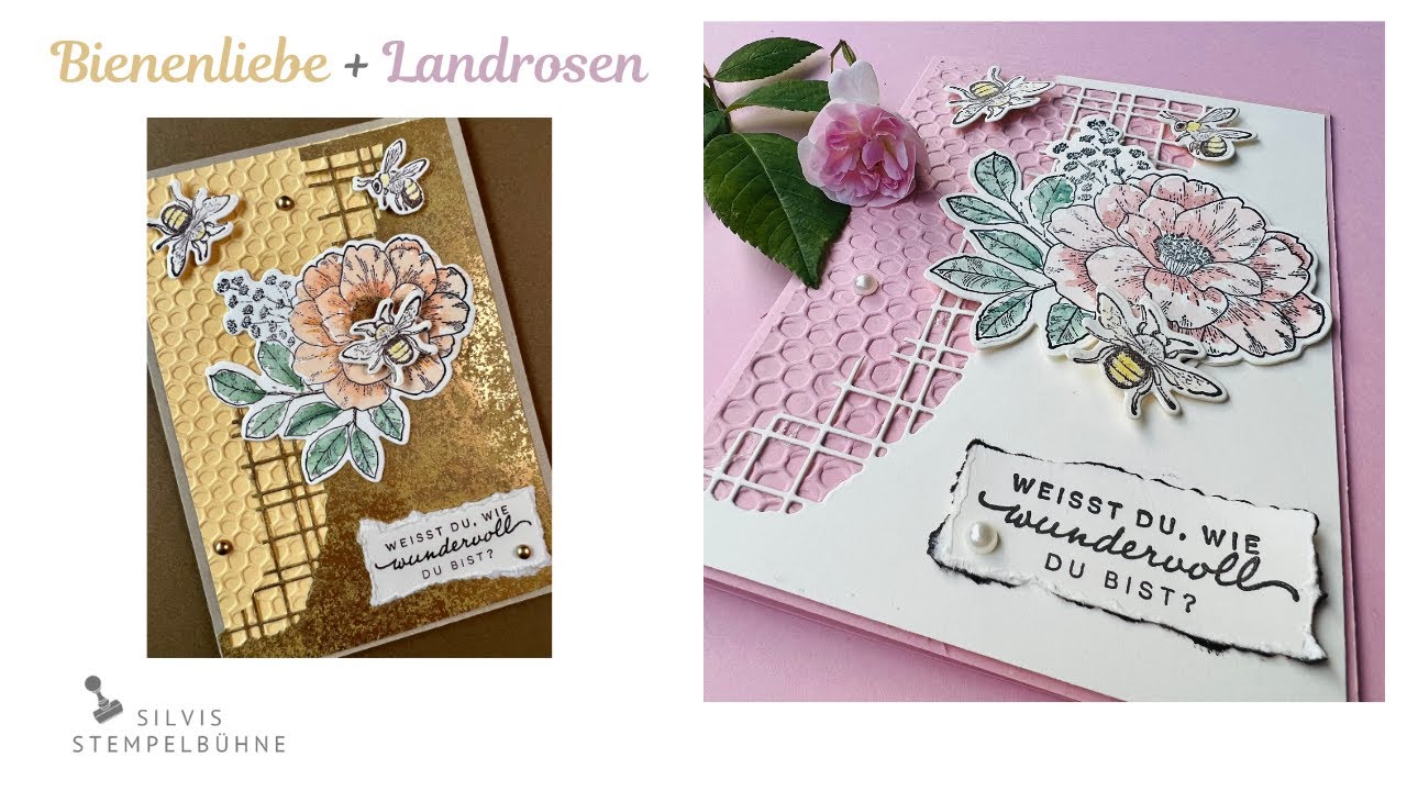 Bienenliebe / Landhausrosen / Diagonale  Kartenatrukturen /  Grusskarte / Stampin' Up!