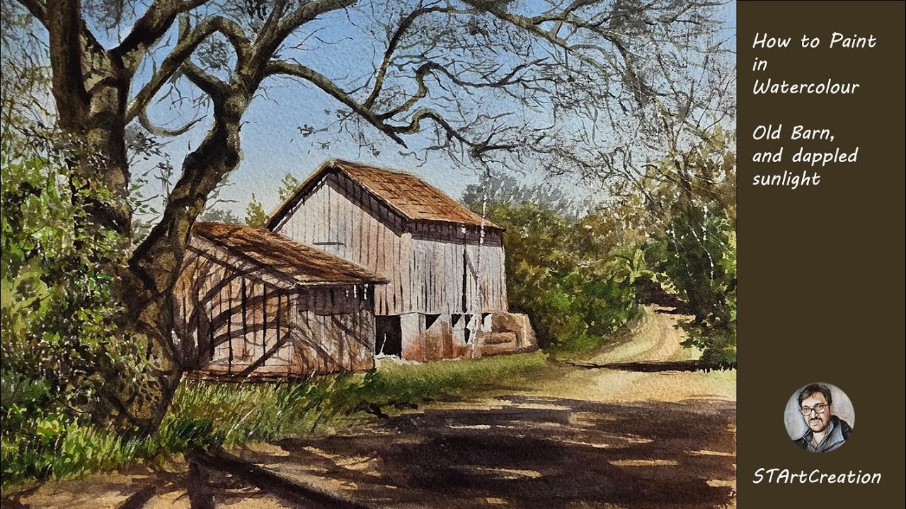 🎨 Watercolor Demo: Rustic Barn & Tree with Dappled Shadows 🌳