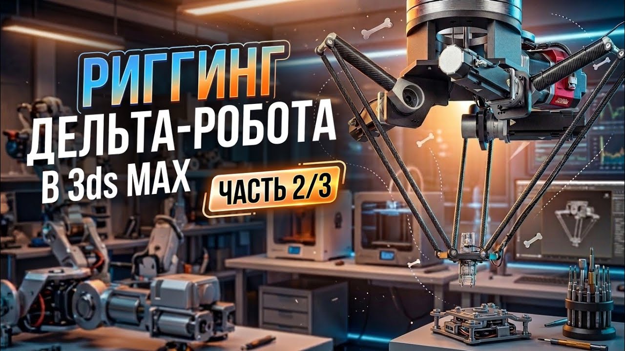 Анимация дельта-робота в 3ds max #2 | Delta robot rigging in 3ds max #2