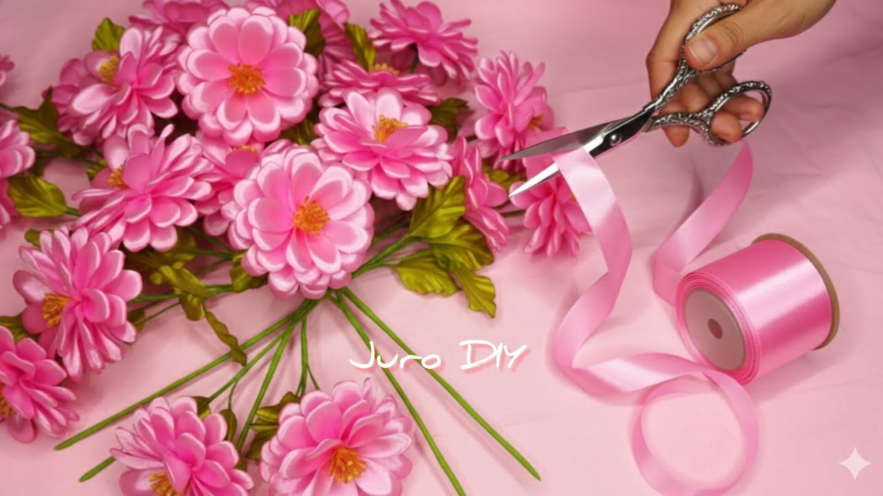 🌸DIY How to Make Gorgeous Pink Ribbon Flowers Step-by-Step 