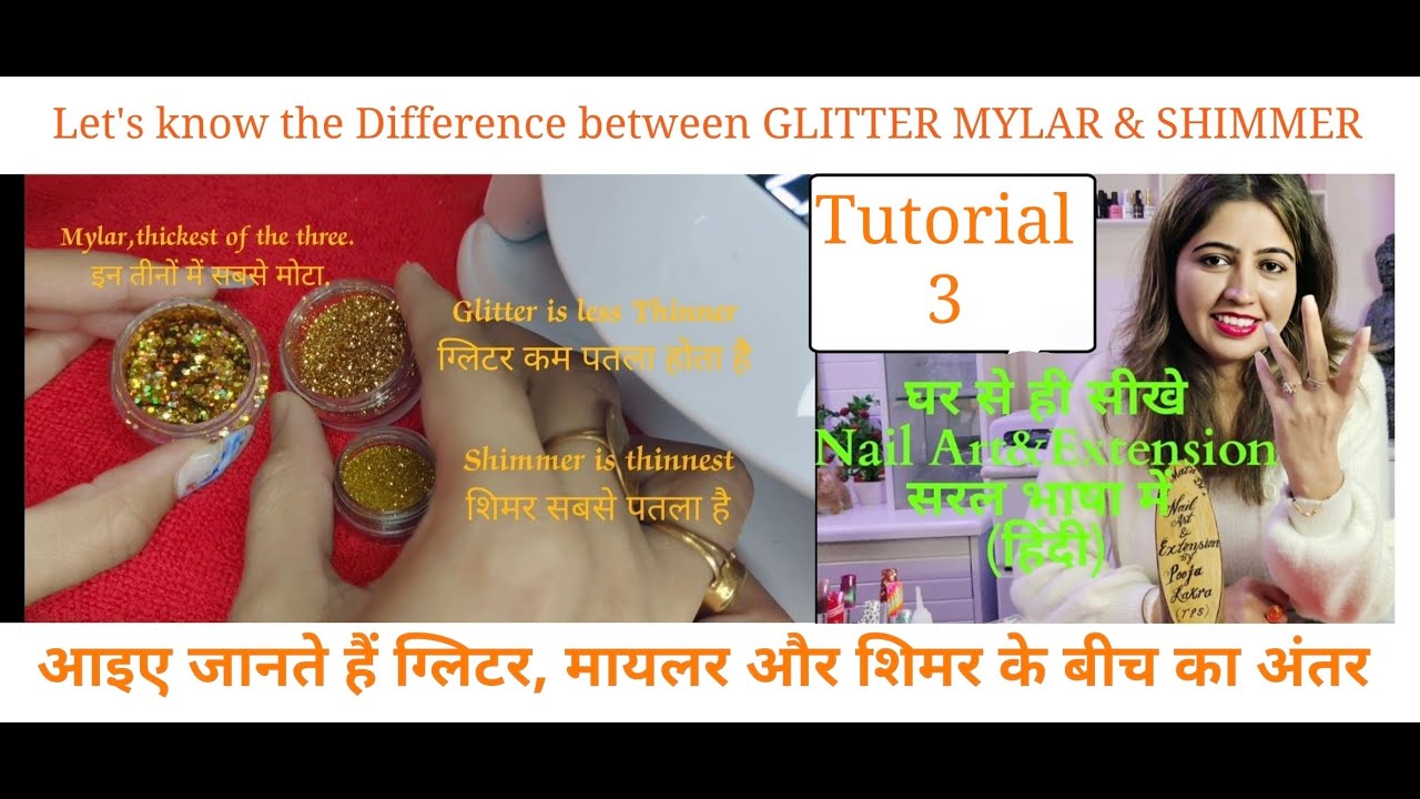 Glitter Mylar Shimmer | nail extension | nailart tutorial 3 हिंदी by Pooja khatri