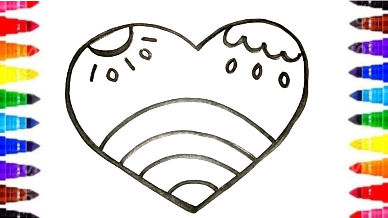 Corazón ❤️ Sol 🌞 Lluvia 🌧️ Arcoíris 🌈 dibujo colorear preescolar