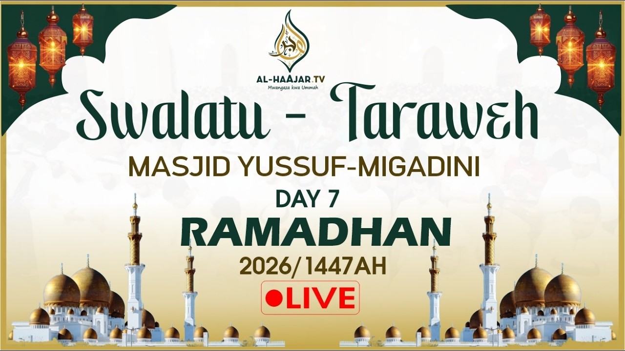 📺🔴LIVE: SWALATUL ISHAAI NA TARAWEH || DAY 07 || MASJID YUSUF MIGADINI || 2026 /1447AH
