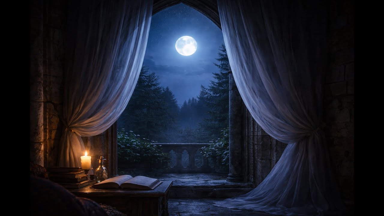 Moonlight Through Curtains 🌙 Cozy Medieval Night Ambience | Relax, Study, Sleep (1 Hour)