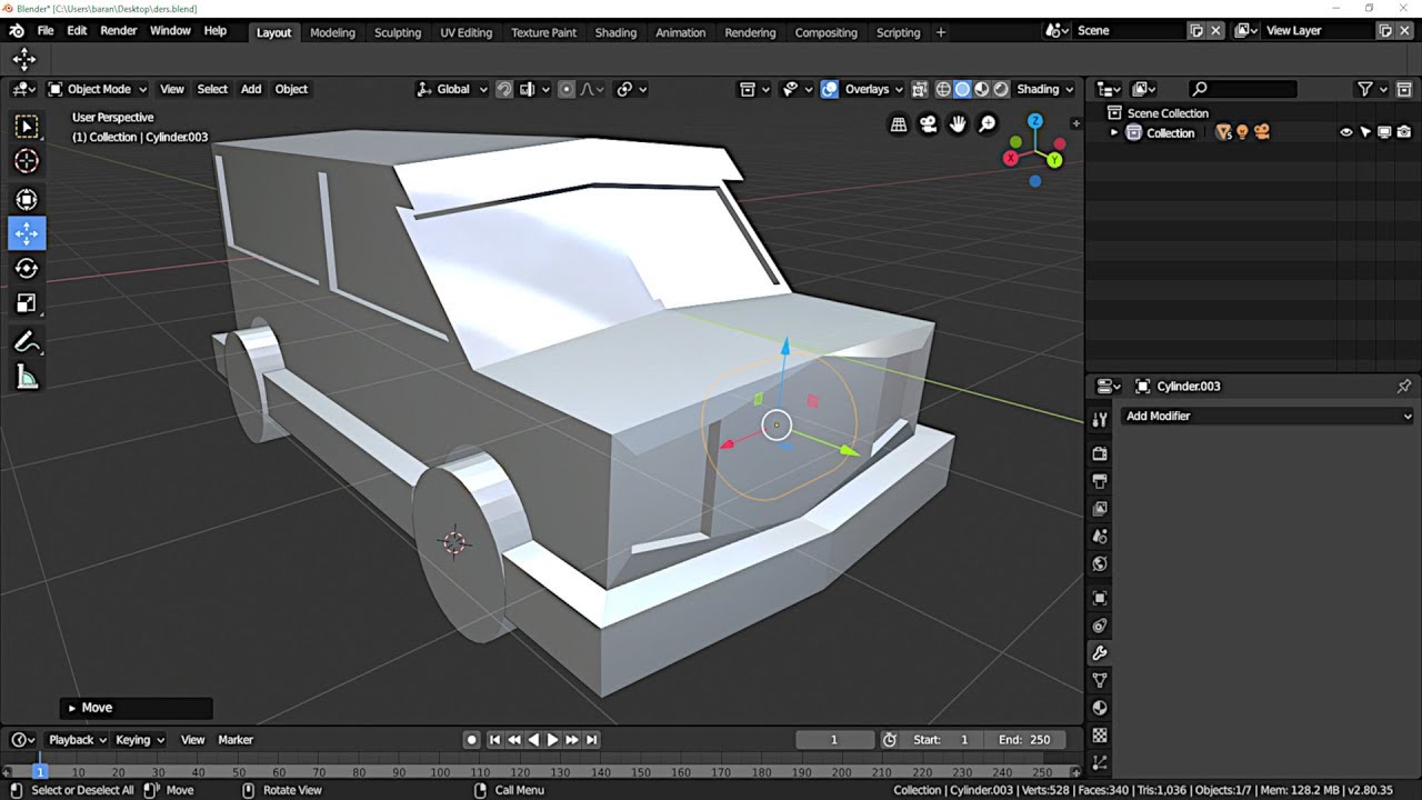 Blender 2.80Beta  Modellemeye giriş (kısayol kullanmadan!)