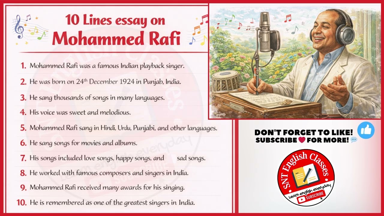 10 Lines Essay on Mohammed Rafi | Mohammed Rafi Essay | 10 Lines on Rafi | Mohammed Rafi Biography