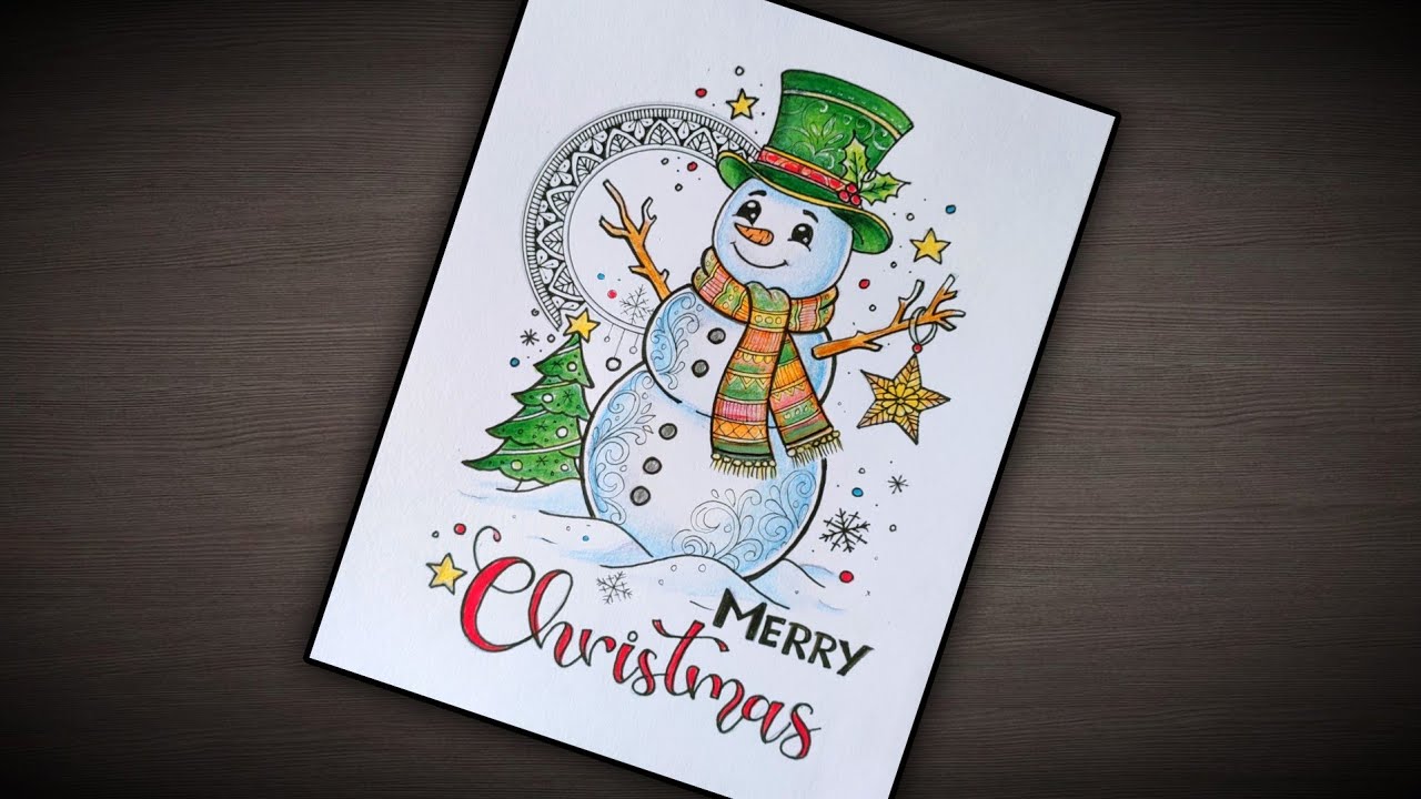 Merry Christmas Snowman Drawing/How to Draw a Snowman for Christmas/Cute Snowman Christmas Drawing 