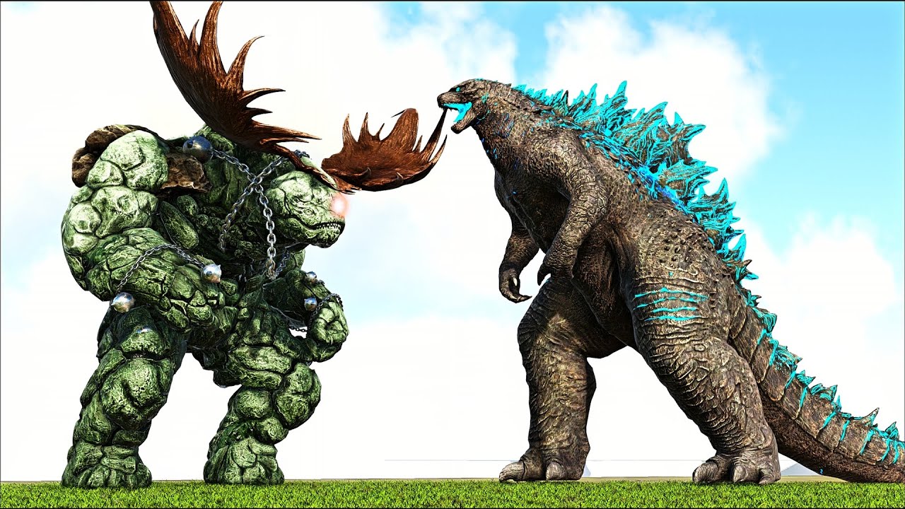 SCP-2317-K ELEMENTAL GOLEM CYCLOPS BOSS VS LEGENDARY TITANUS GODZILLA (ARK SURVIVAL EVOLVED BATTLE)