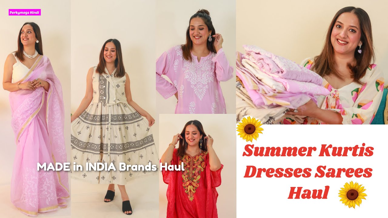 Summer Kurtis Dresses Sarees Jewellery Haul | MADE in Indian Brands Haul Part 2 | Perkymegs Hindi
