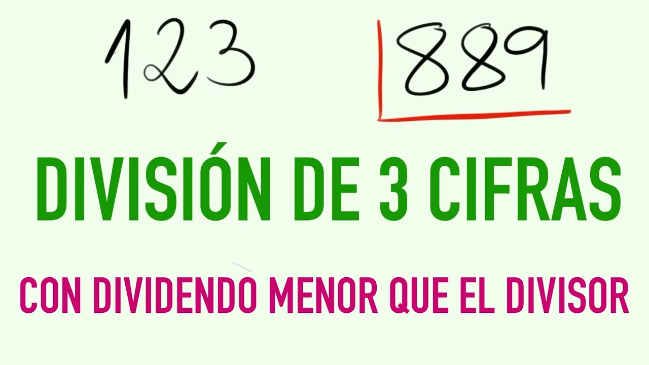 División de 3 cifras con dividendo menor que el divisor 123 entre 889