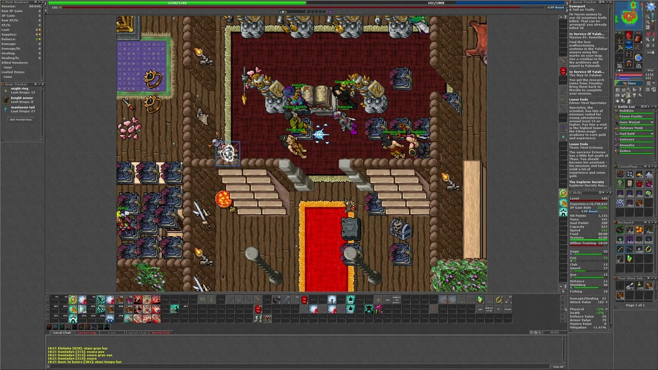 Tibia MMO gameplay walkthrough with Fern Ferun, Gamelog 2025-05-11 skill tranner