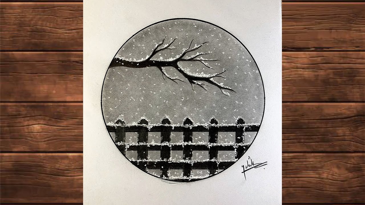 Рисунок зимнего снегопада | Рисунок зимнего снегопада | Рисунок пейзажа