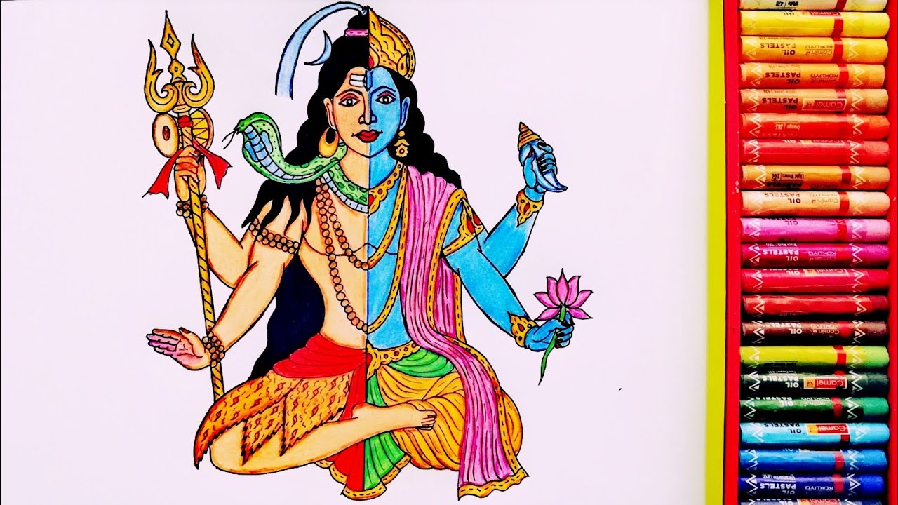 Painting Of Half Lord Shiva and Half Lord Vishnu | Drawing Of God Shiv Ji and God Vishnu