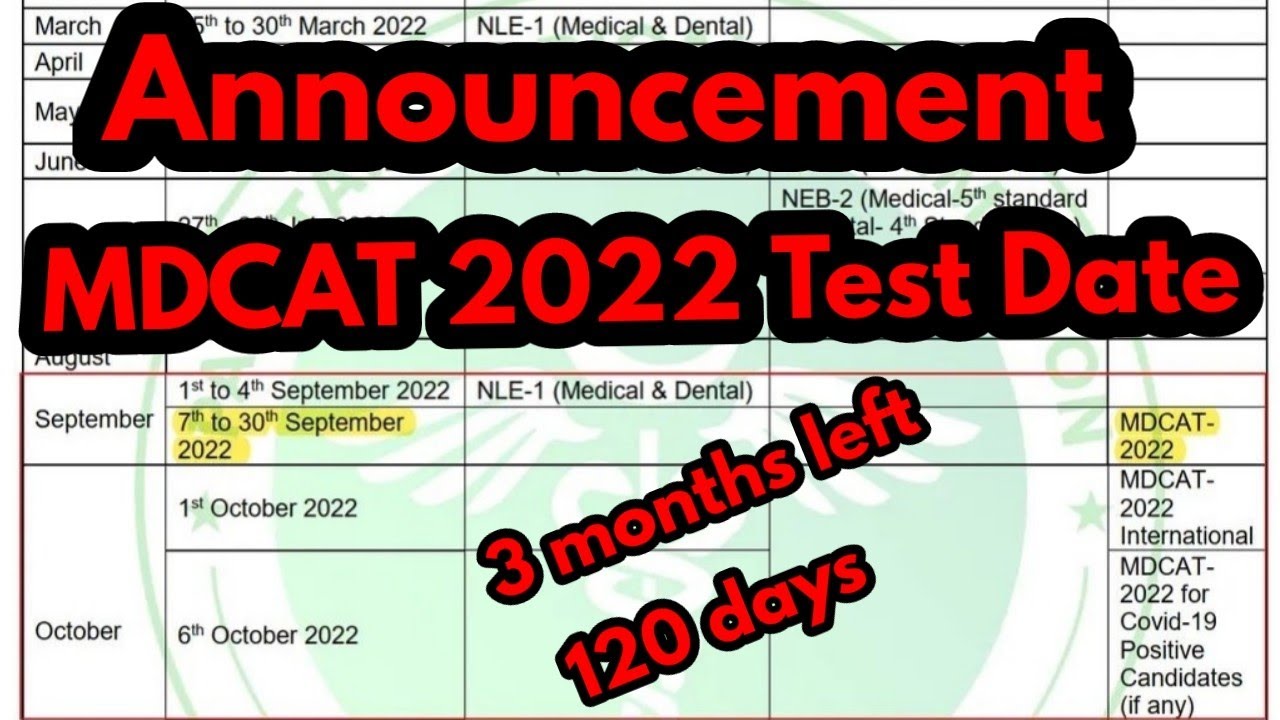 Pmc Announced MDCAT 2022 TEST DATE🔥|MDCAT 2022 TEST Date|Date for mdcat 2022|PMC latest announcement