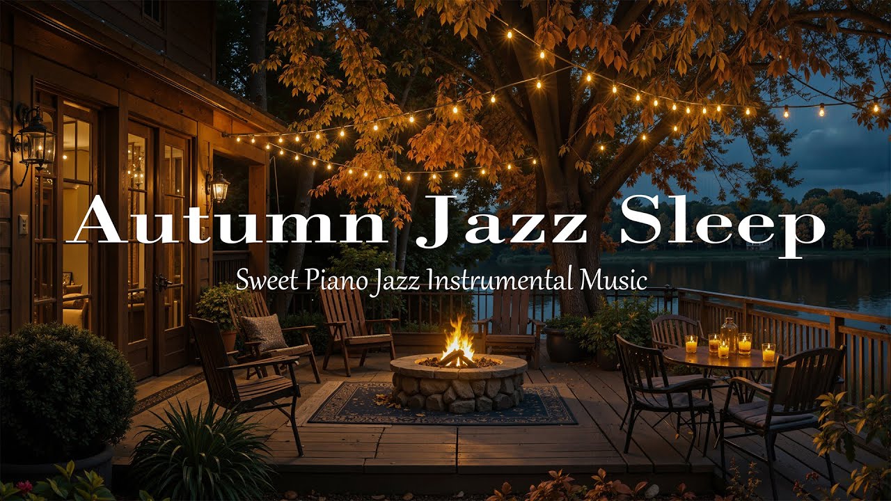 Autumn Lakeside Jazz Sleep | Cozy Firelight & Gentle Piano Jazz for Relaxation & Deep Sleep