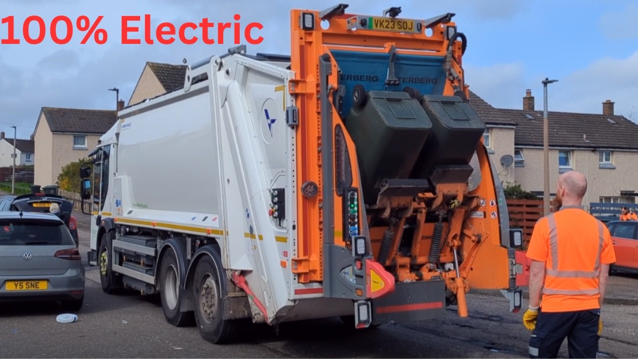 2023 Dennis eColect Bin Lorry Collecting Green Bins In Edinburgh