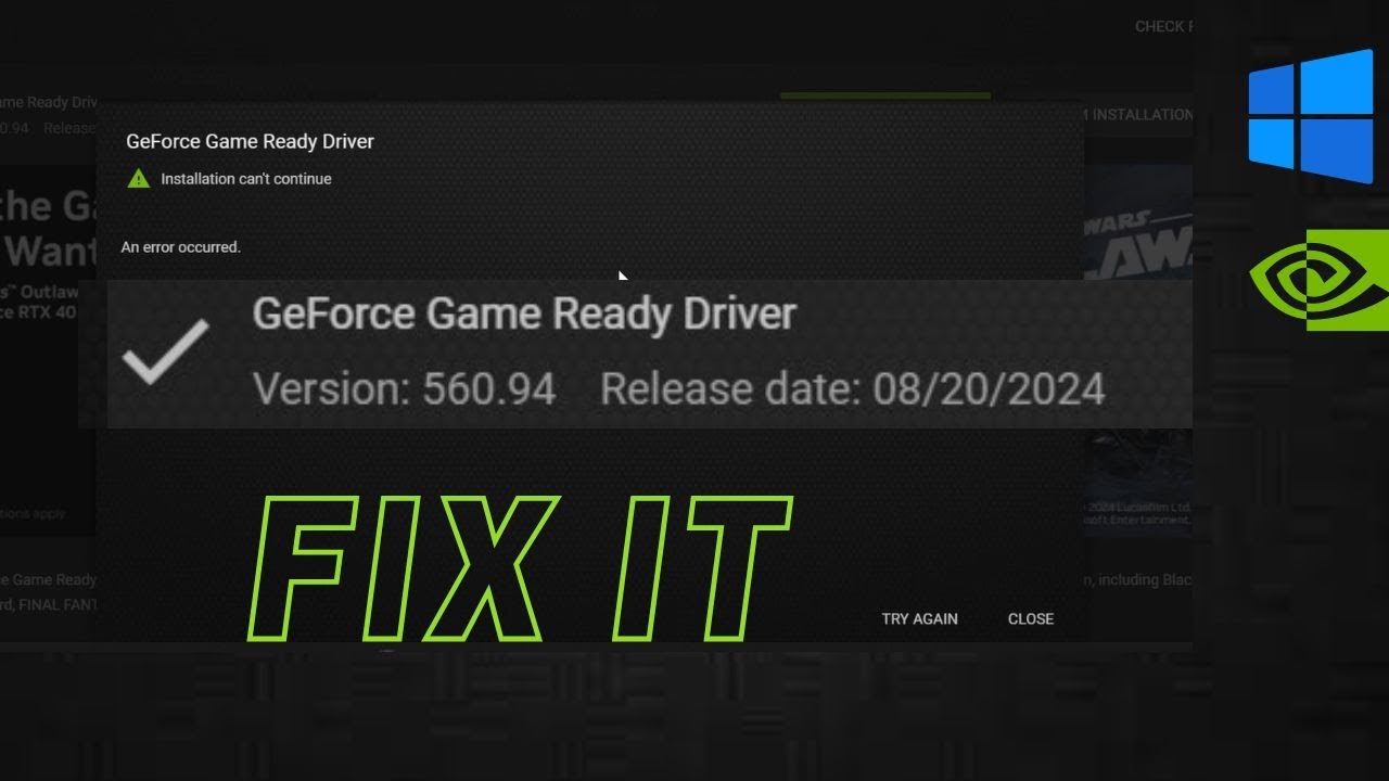Fix NVidia GeForce driver version 560.94 installation can't continue error #nvidia