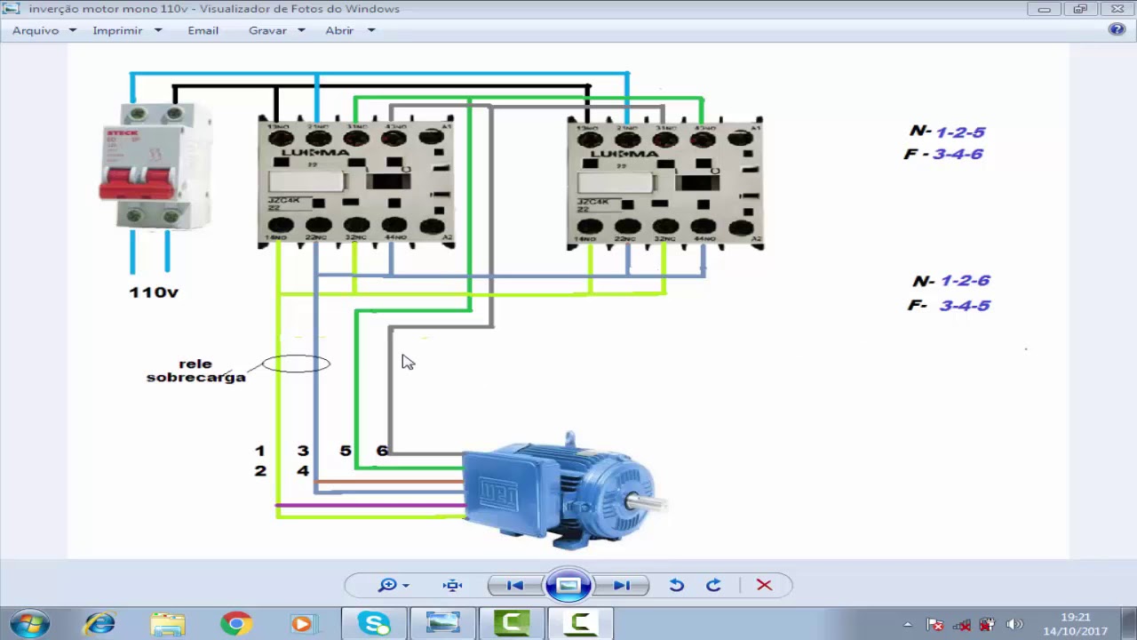 INVERSÃO DE MOTOR MONOFÁSICA COM CONTACTOR 110V