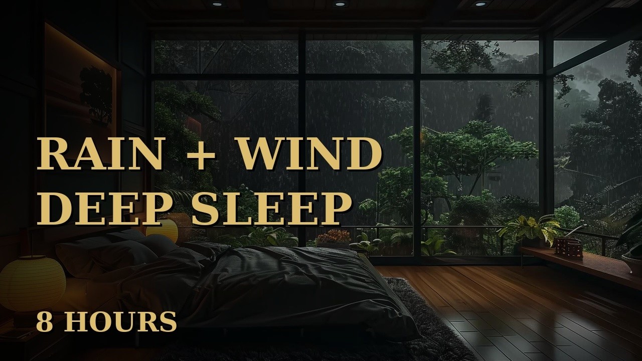 Rainy Window Ambience + Wind (8 Hours) | Dark, Low Frequency Sleep Sound
