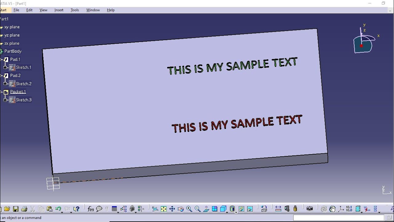 Embossing | Creating 3D text in Part in CATIA V5 | Let's Design