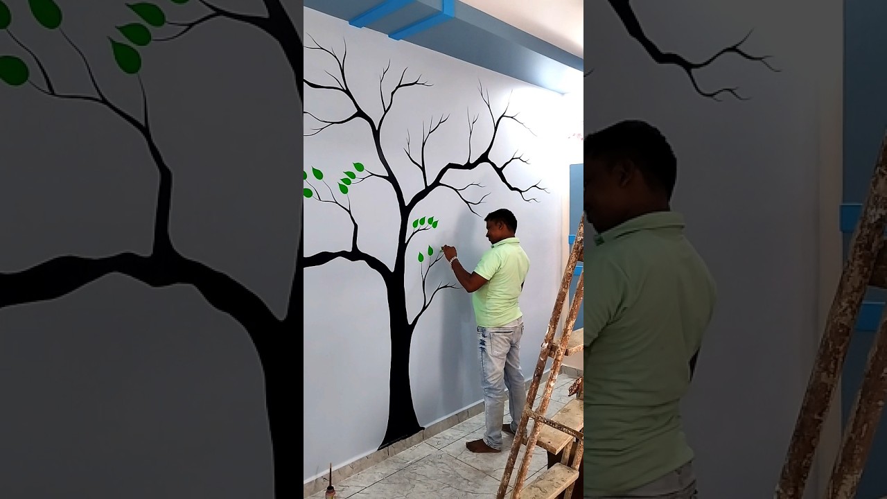 Tree Painting Design Acrylic Paint How To Draw Tree #walldecor #treepainting #texture #shorts