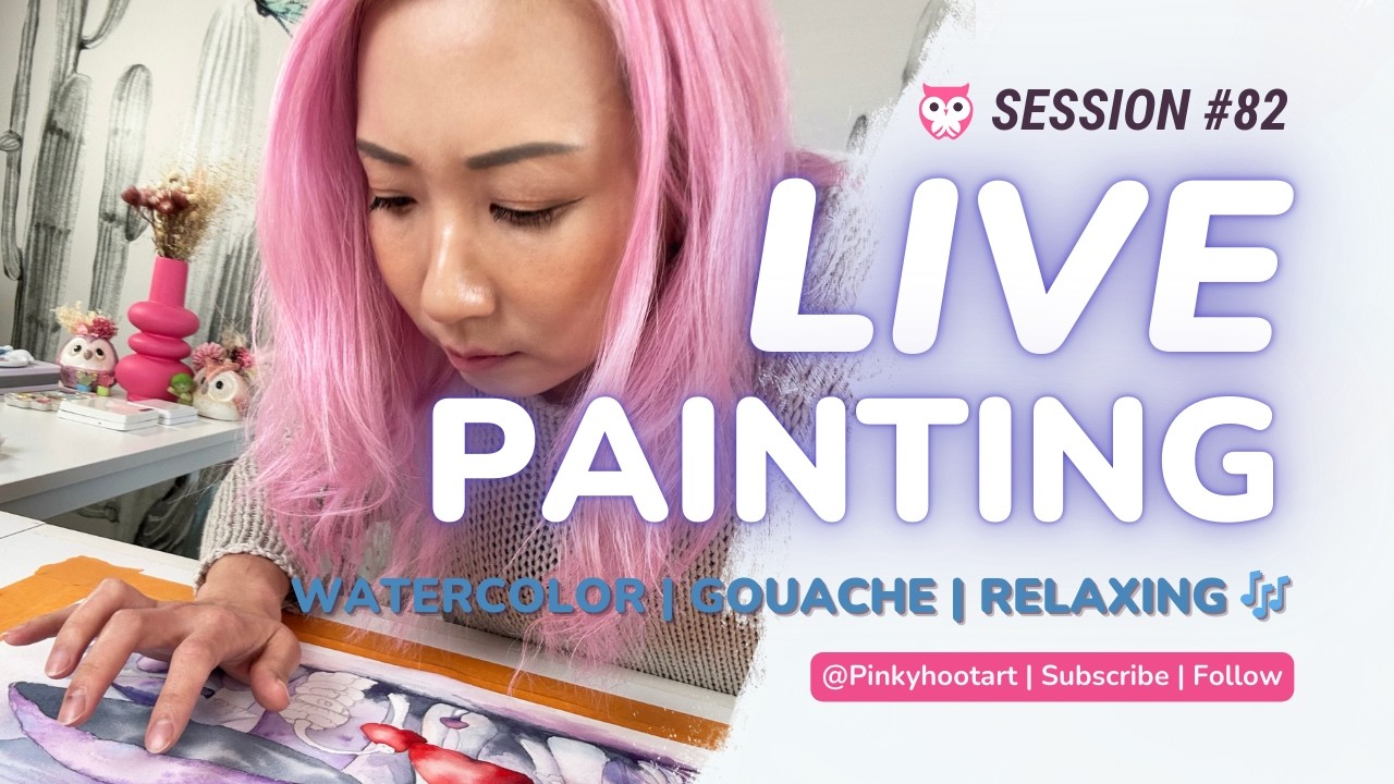 🍄 LIVE 82 #Watercolor #Gouache #MushroomArt w/ @PinkyhootArt | Relaxing Art Process