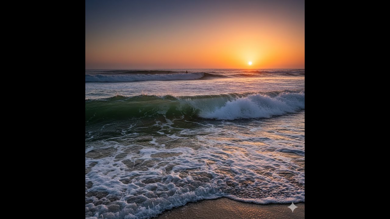 Waves breaking at shore