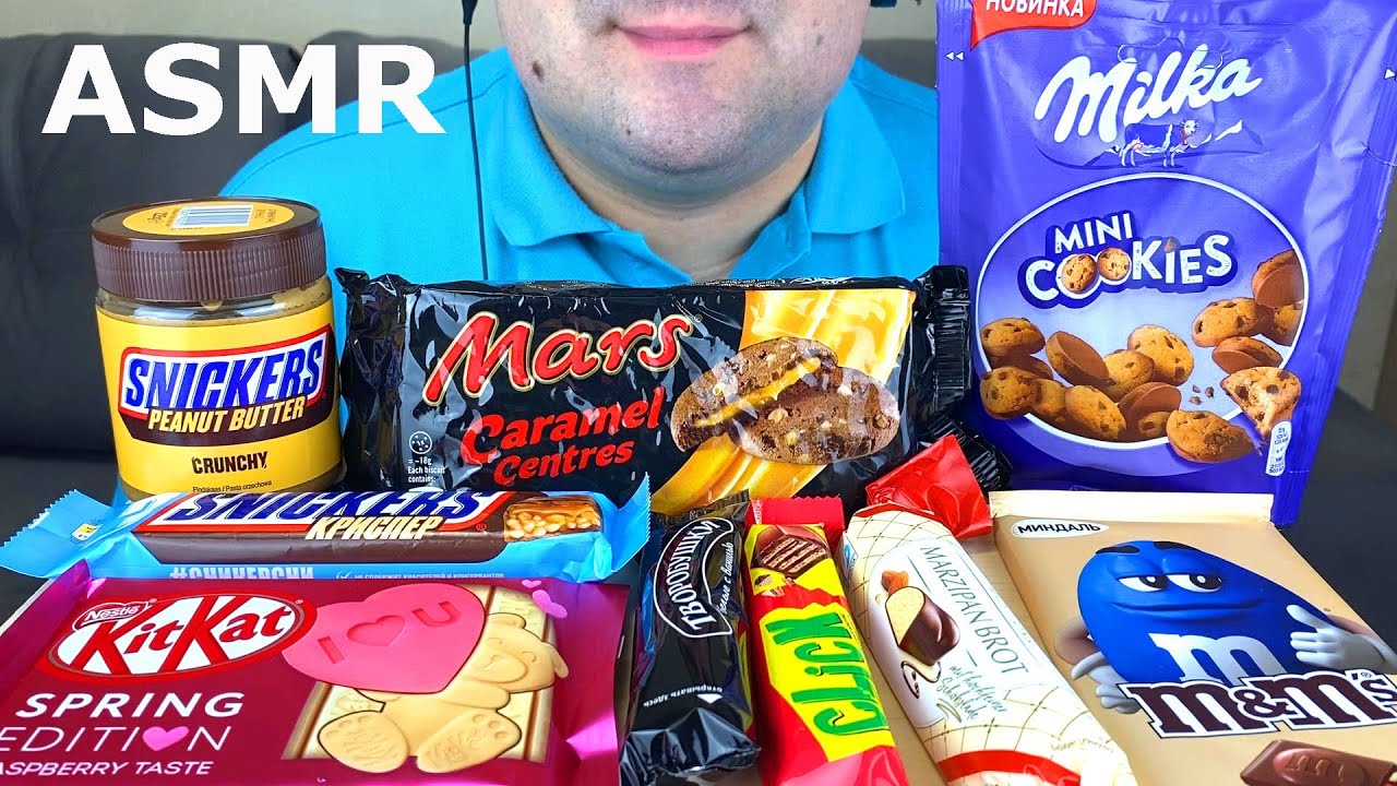ASMR:*EATING CHOCOLATE* CHOCOLATE CANDY BARS, SNICKERS PEANUT BUTTER & COOKIES EATING (MUKBANG)