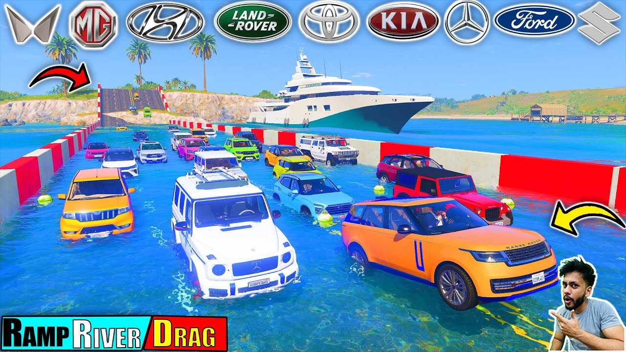 GTA 5 Indian Suv and Super Suv Cars Ramp Water River Off-Road Drag Race GTA 5