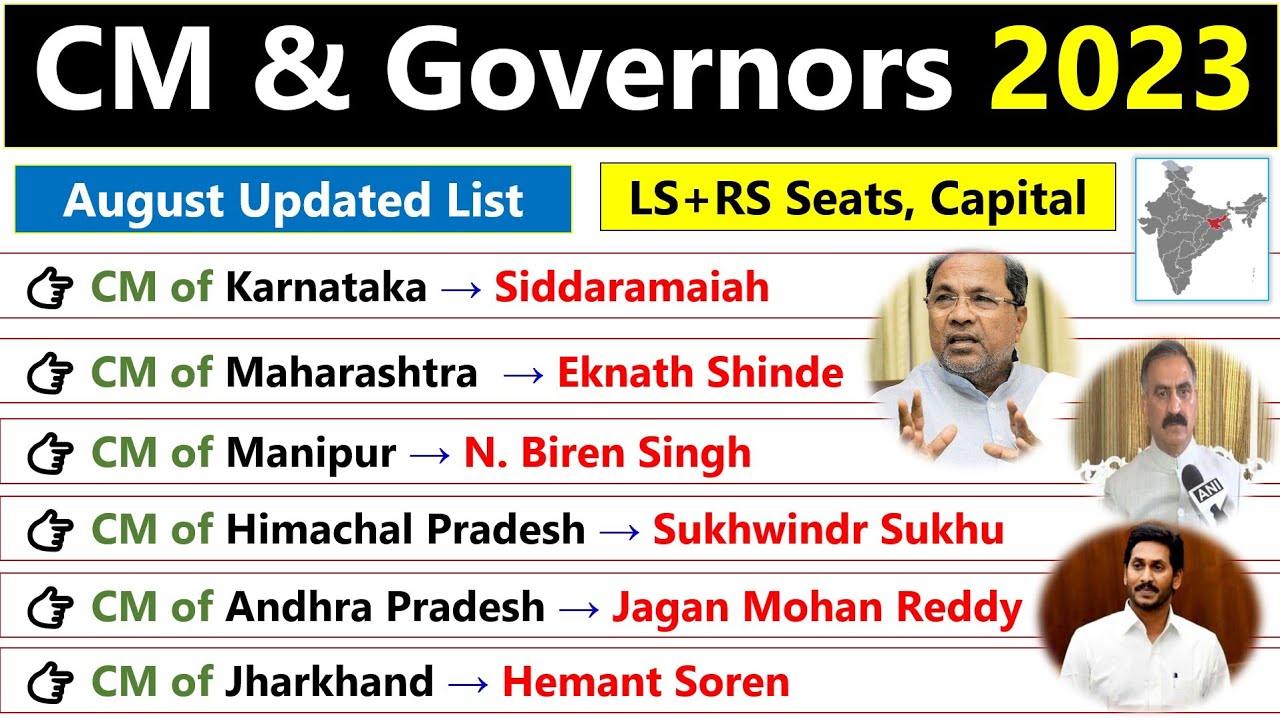 CM & Governors 2023 | मुख्यमंत्री और राज्यपाल 2023 | New List | Current Affairs 2023