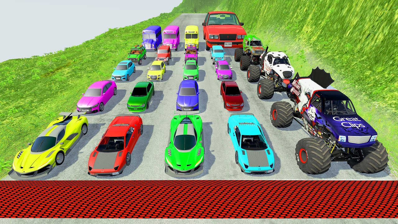 HT Gameplay Crash # 501 | Monster Trucks vs Massive Speed Bumps - Big & Small Cars vs Giant Lava Pit