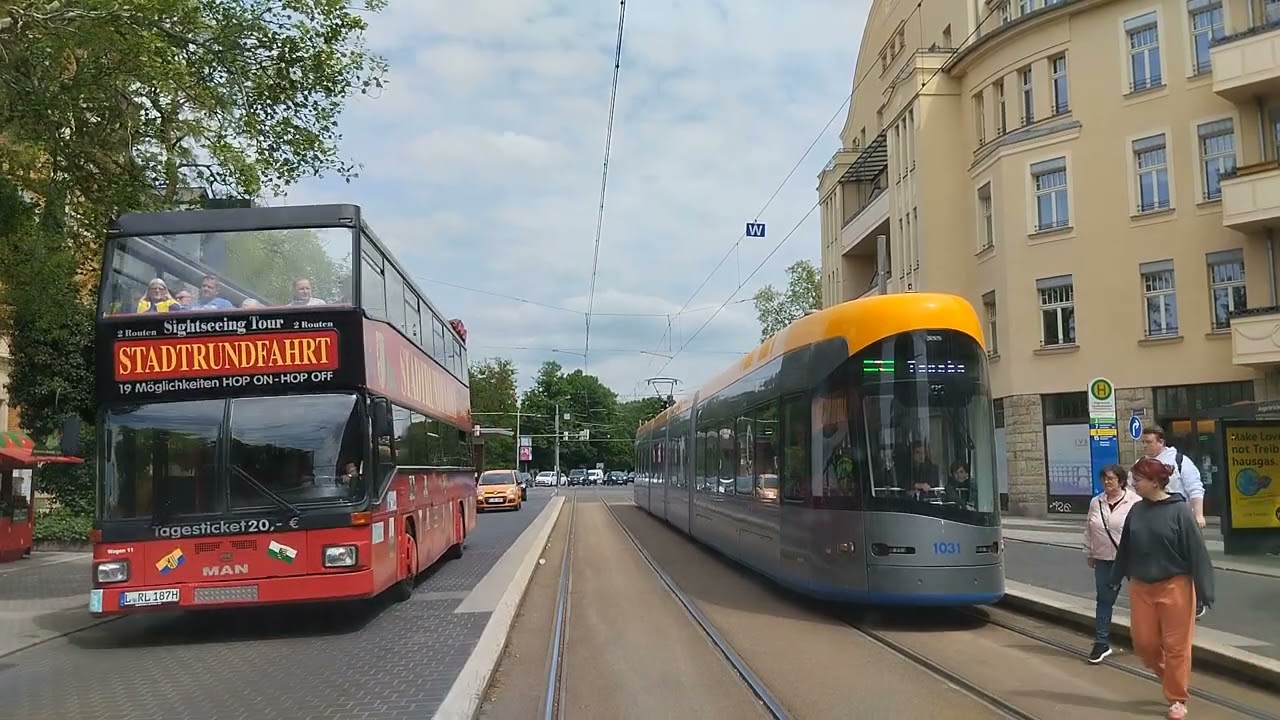 Stra&szlig;enbahnfahrt mit der Linie 15 nach Miltitz von Hauptbahnhof nach Miltitz Wagennummer 1217 NGT12