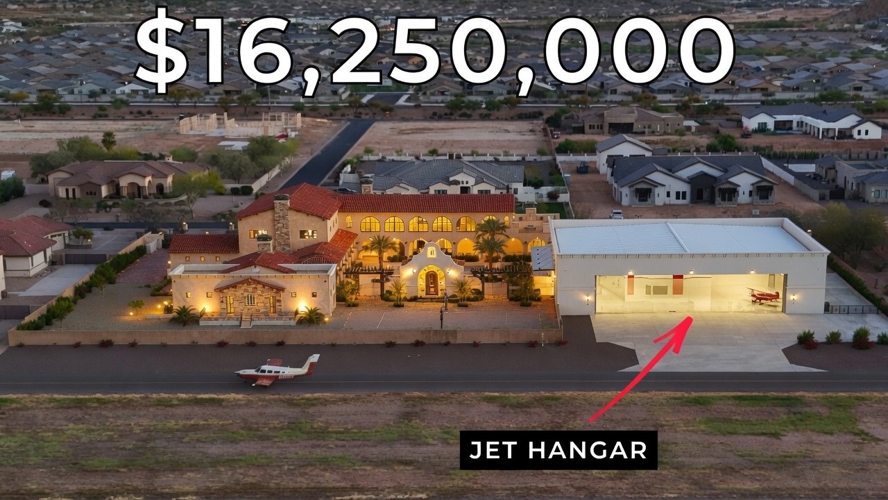 Inside a $16,250,000 Mega Mansion with a Private Jet Hangar!