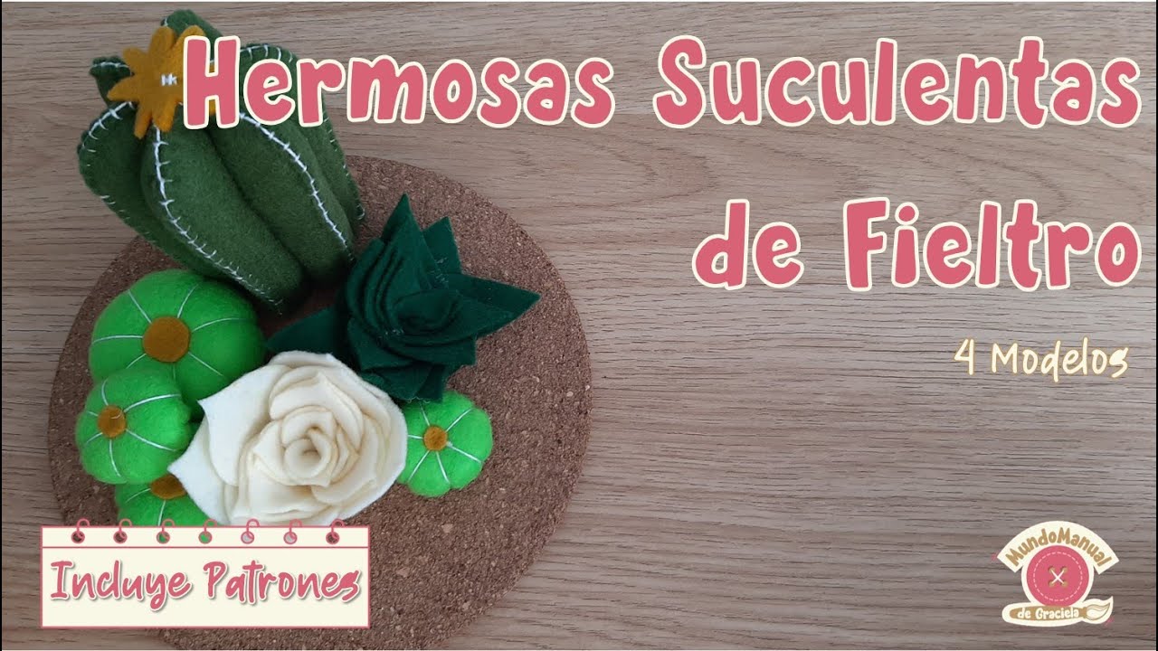 Suculentas de fieltro (paño lency) 4 Modelos diferentes Incluye Patrones – Manualidades con Fieltro