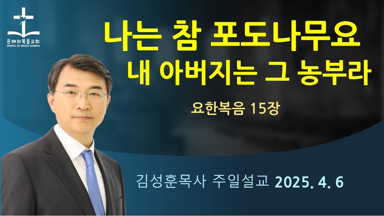 2025년 4월 6일 | 너희는 이미 깨끗하여졌으니 | 내 아버지는 그 농부라 | 요 15 장 | 김성훈목사주일말씀 | 042-826-5506