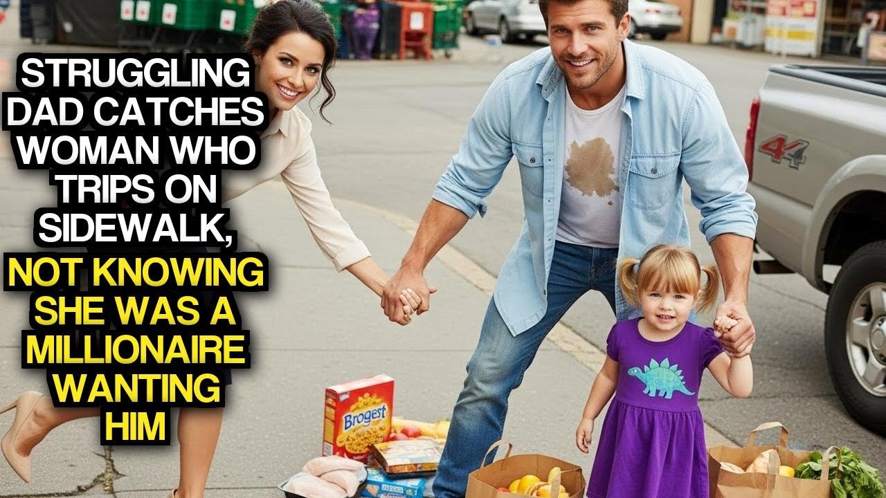 Struggling Dad Catches Woman Who Trips On Sidewalk, Not Knowing She Was A Millionaire Wanting Him