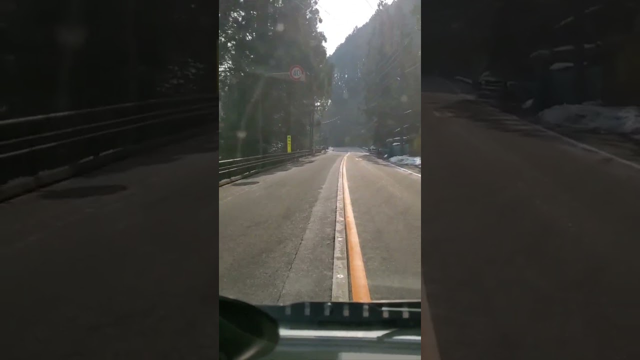 Japanese country side's small mountain town morning drive