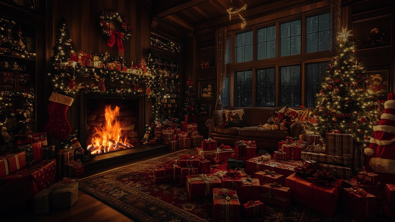 Holiday Rain Sounds with Fireplace | Peaceful Christmas Ambience for Relaxation