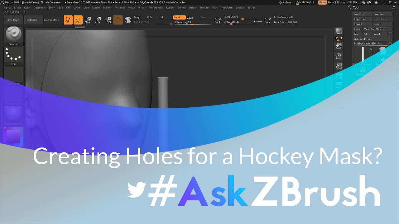 #AskZBrush: “Any tips on making evenly spaced and sized holes like those on a hockey mask?”