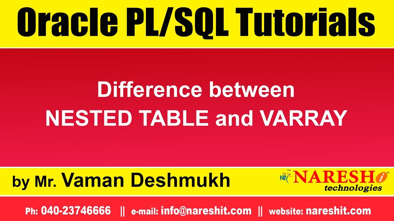 Oracle PL/SQL Tutorials | Difference between NESTED TABLE and VARRAY  | by Mr.Vaman Deshmukh