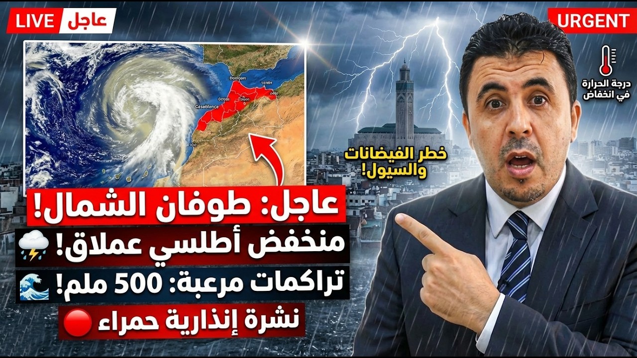 عاجل: إنذار أحمر وتغير مفاجئ! 🔴 طوفان 500 ملم يضرب المغرب ومنخفض 
